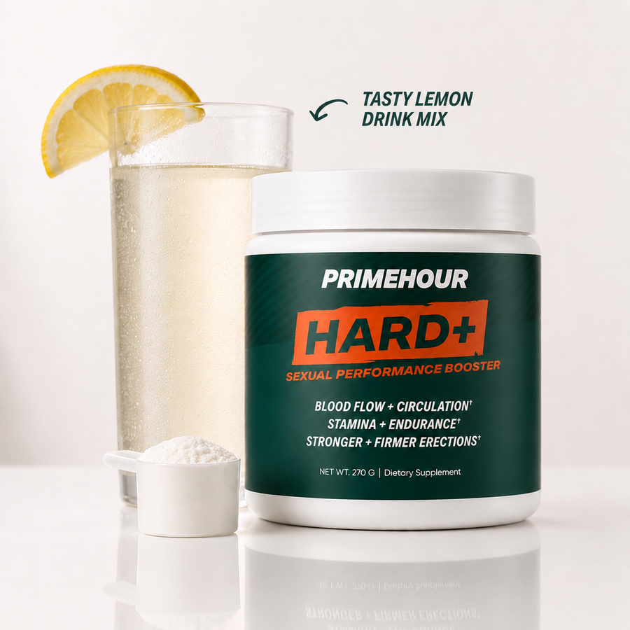 Prime Hour HARD+ daily jar with lemon drink